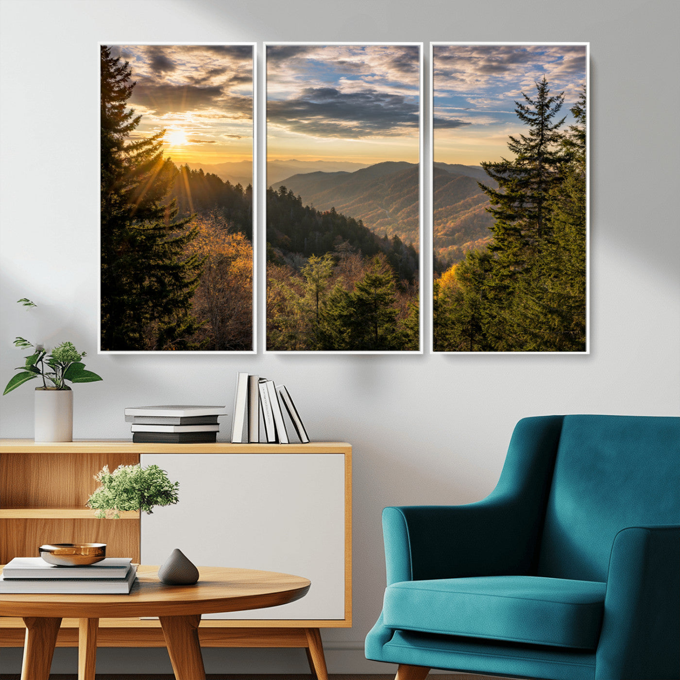 MGV-FC-48X32-3P - Sunrise Over the Smoky Mountains Canvas Wall Art – Breathtaking Scenic Landscape Photography in a