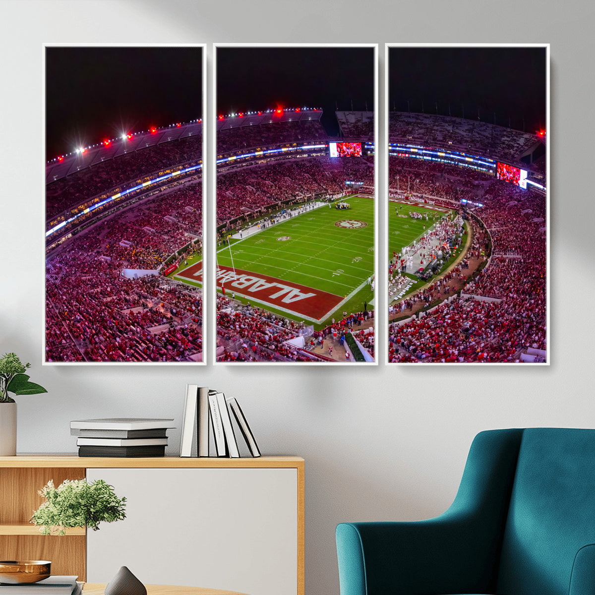 11343-MGV-CV-36X24 - Bryant-Denny Stadium Night Game Triple Canvas Wall Art | Alabama Crimson Tide Football