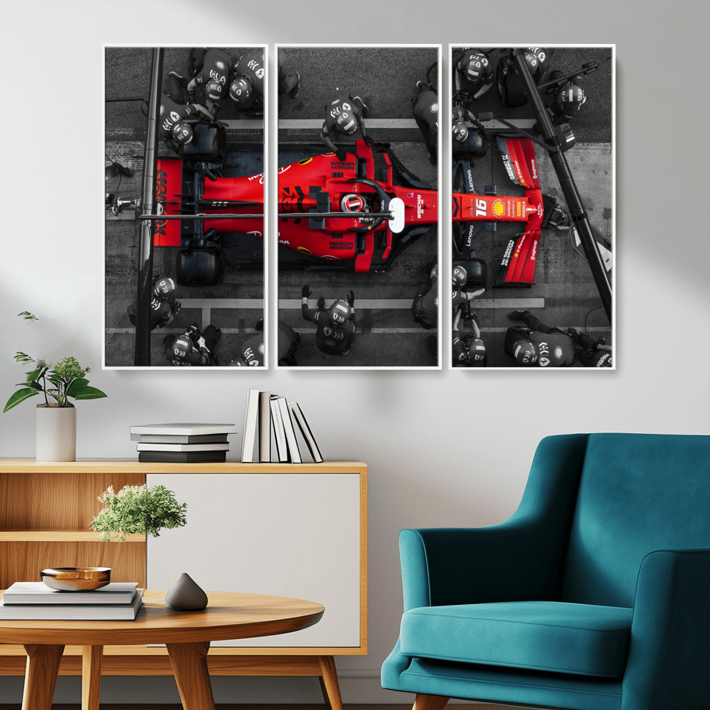 MGV-FC-48X32-3P - Ferrari Pit Stop Canvas Wall Art – Precision and Speed Captured in Bold Motorsport Imagery – Ready