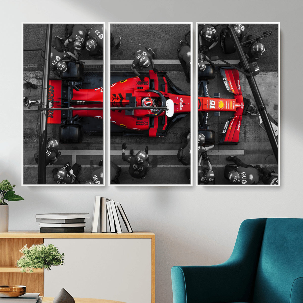 99356-MGV-CV-36X24 - Ferrari Pit Stop Canvas Wall Art | Precision and Speed