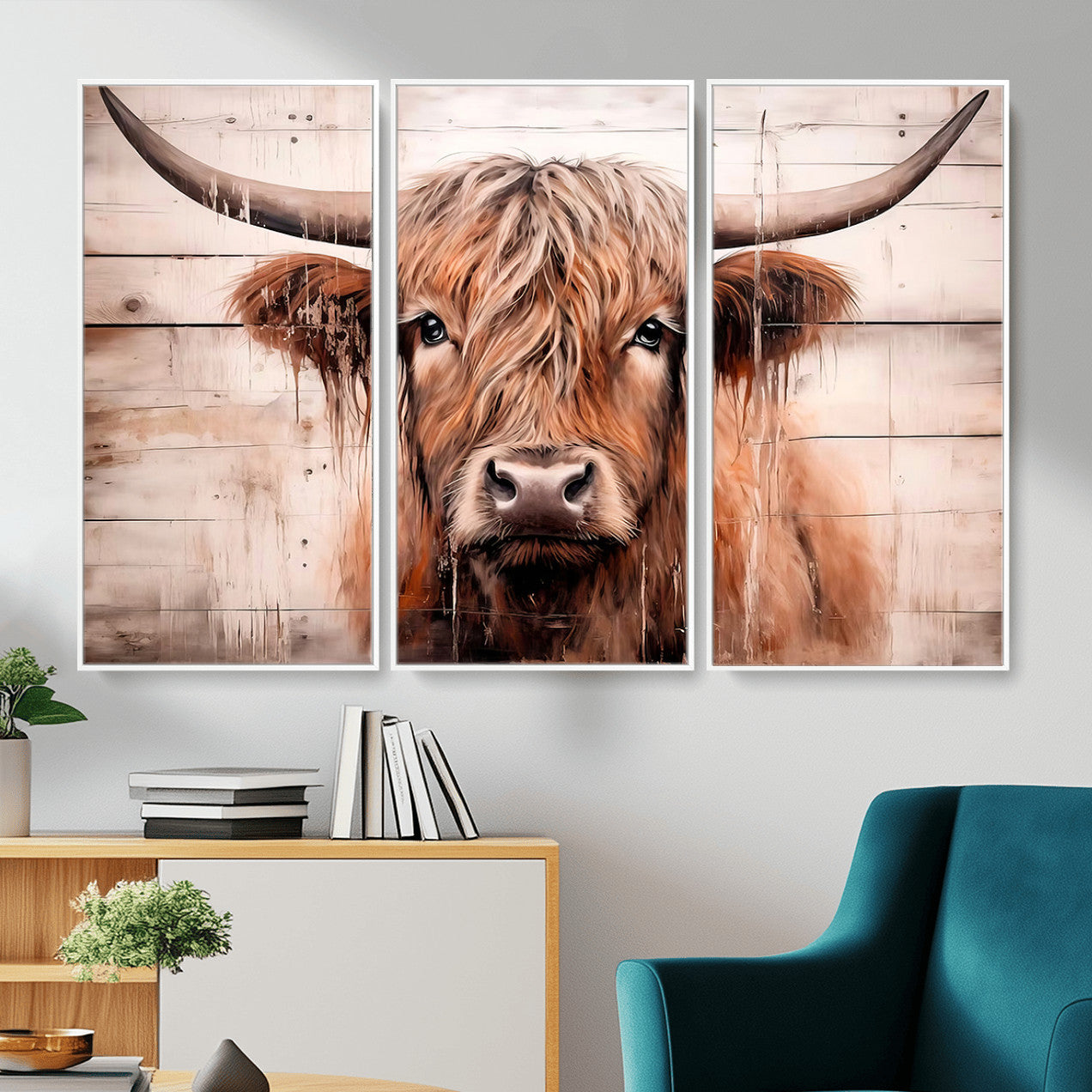 93730-MGV-CV-36X24 - Vintage Scottish Highland Cow Cattle Art Print Farmhouse Wall Art Canvas Print