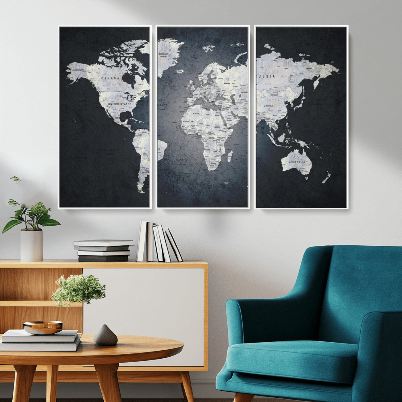 MGV-FC-48X32-3P - World Map Wall Art Canvas Print for Home and Office Decor