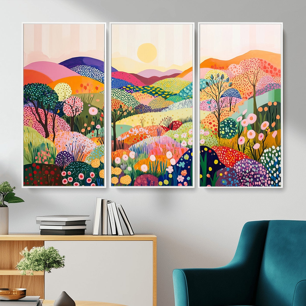 63198-MGV-CV-24X16 - Yayoi Kusama 1986 Wall Art Print, Yayoi Kusama Wabi Sabi Japanese Abstract Landscape Canvas
