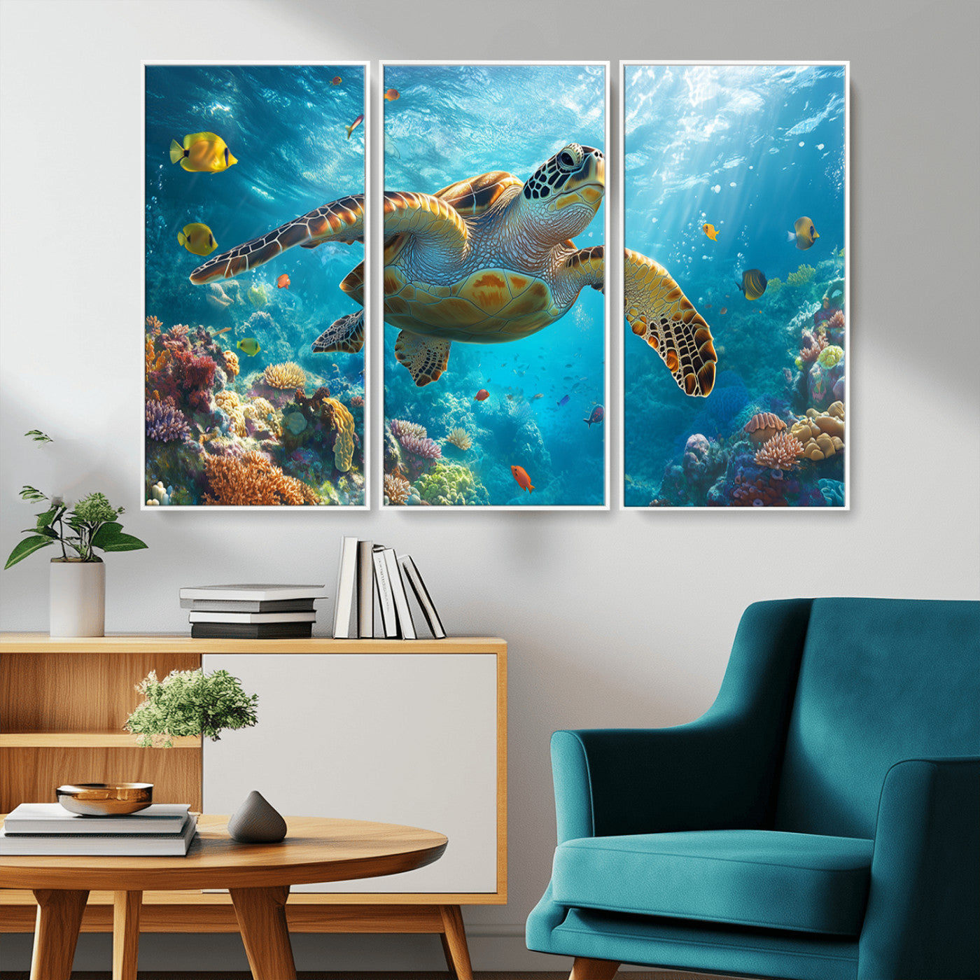 MGV-FC-48X32-3P - Sea Turtle Underwater Canvas Wall Art Print - Vibrant Ocean Wildlife Decor, Marine Wall Art
