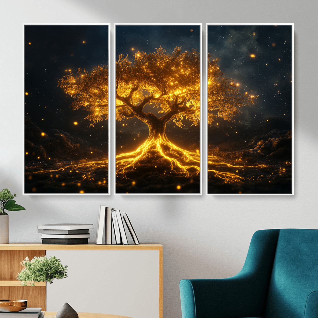 60194-MGV-CV-36X24 - Golden Tree of Life Canvas Wall Art Print - Majestic Tree of Life Print for Living Room and Office Decor
