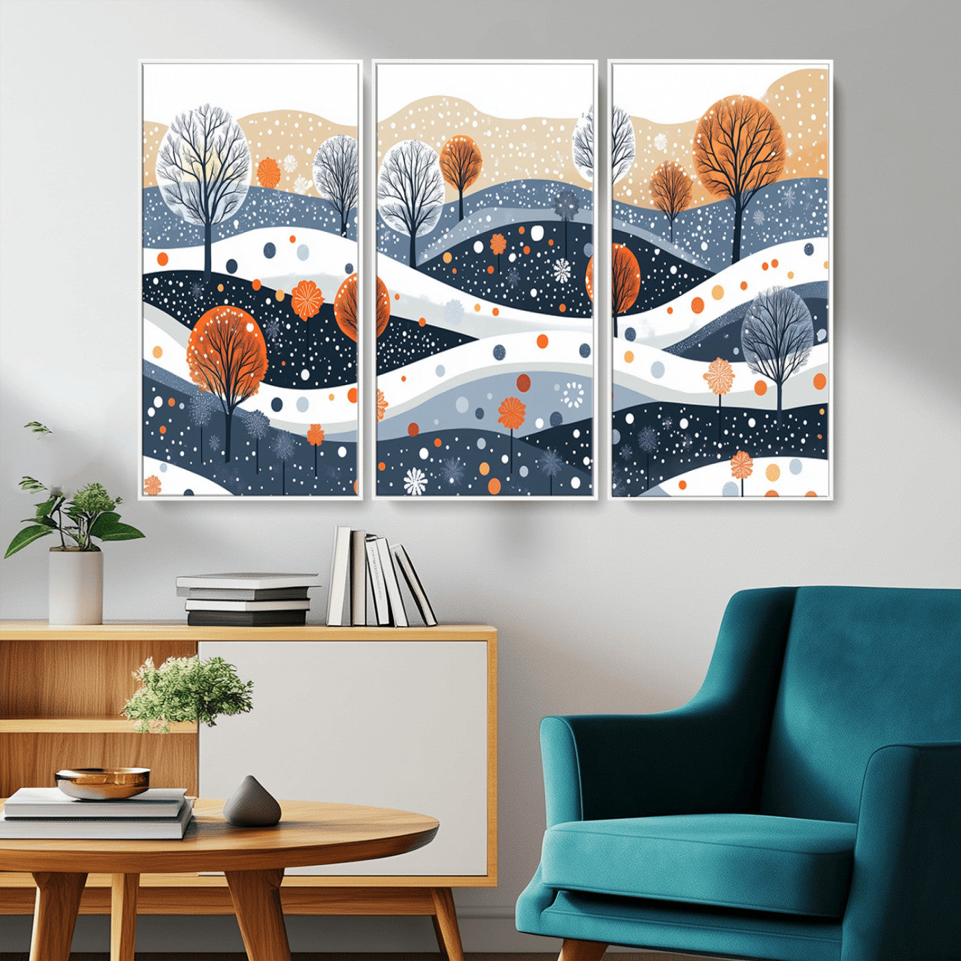 MGV-FC-48X32-3P - Abstract Winter Landscape Canvas Wall Art Print -  Large Colorful Nature Wall Decor