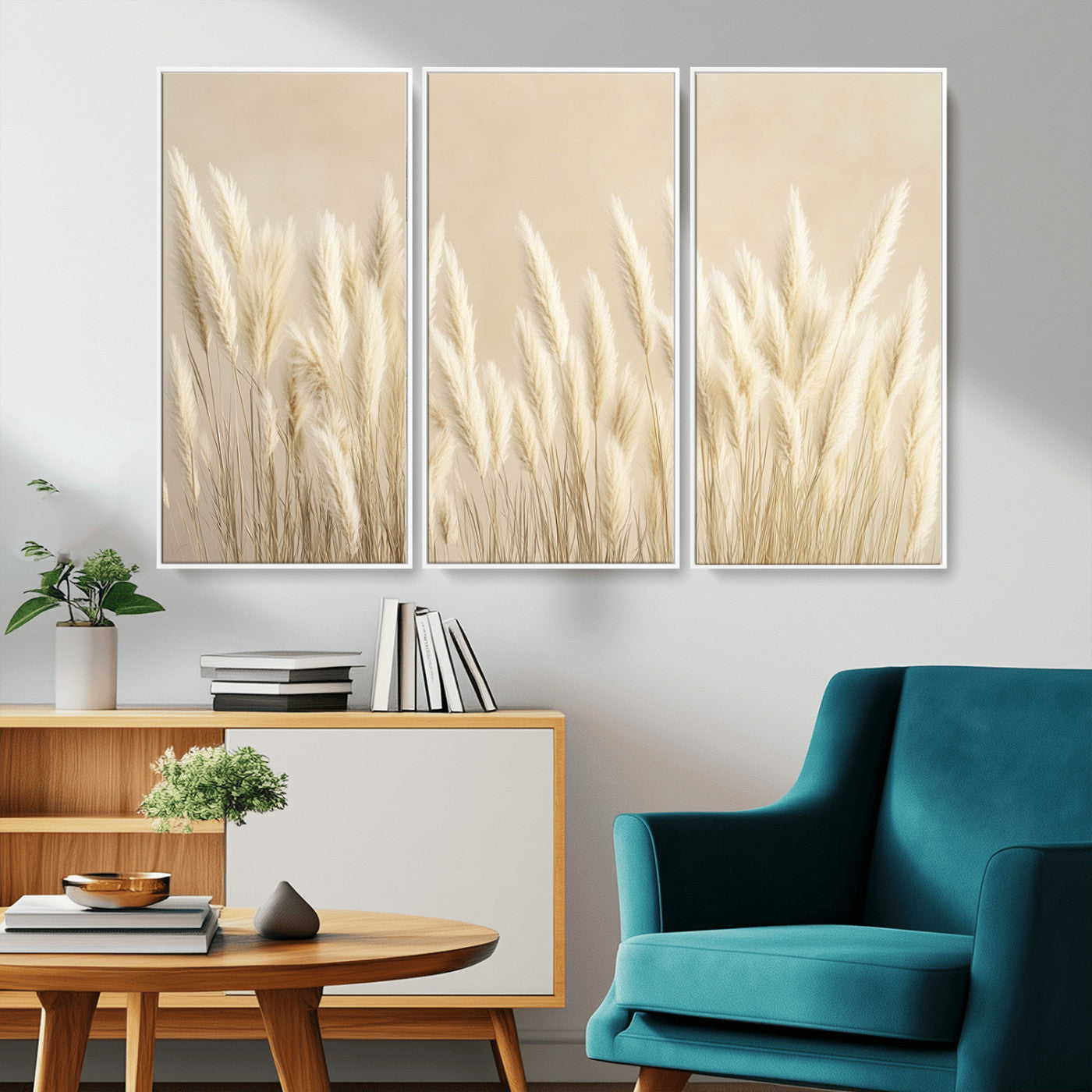 MGV-FC-48X32-3P - Grass Wall Art Print - Elegant Neutral Decor for Living Room, Boho Minimalist Artwork, Ready to Hang