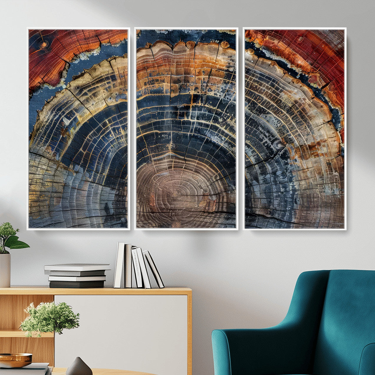 63519-MGV-CV-36X24 - Abstract Tree Ring Wall Art Canvas Print – Colorful Framed Minimalist Nature Tree Rings Home Artwork for Home and Office Decor