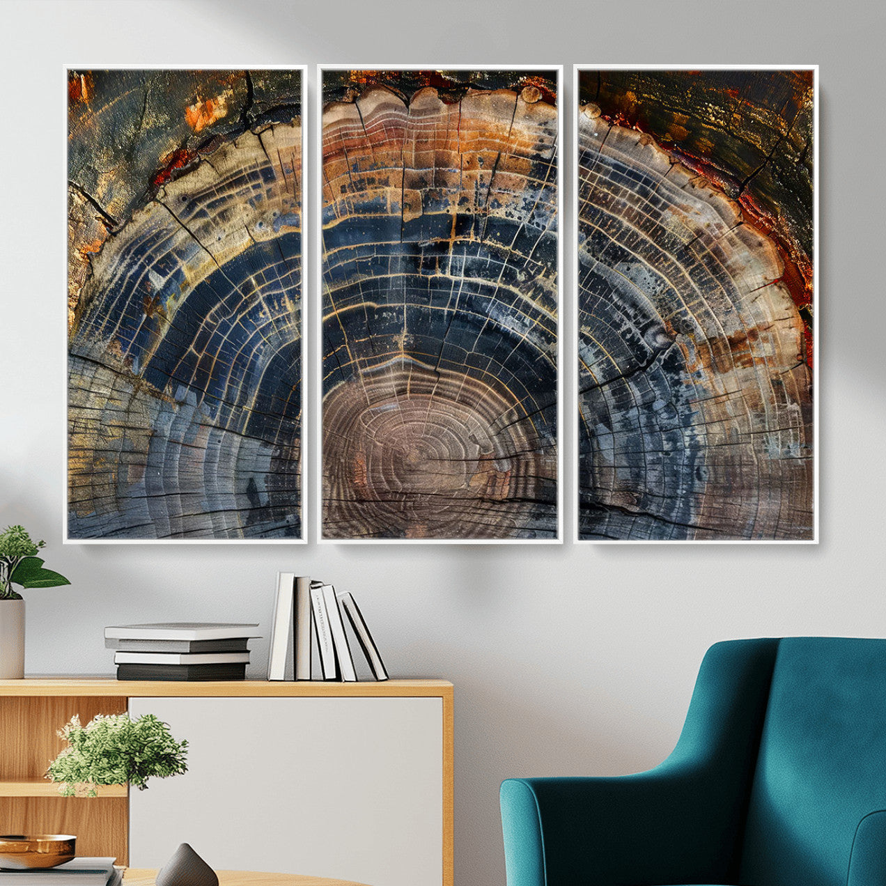 16193-MGV-CV-36X24 - Framed Wood Tree Ring Wall Art - Abstract Colorful Wood Ring Wall Decor for Minimalist Home Decor