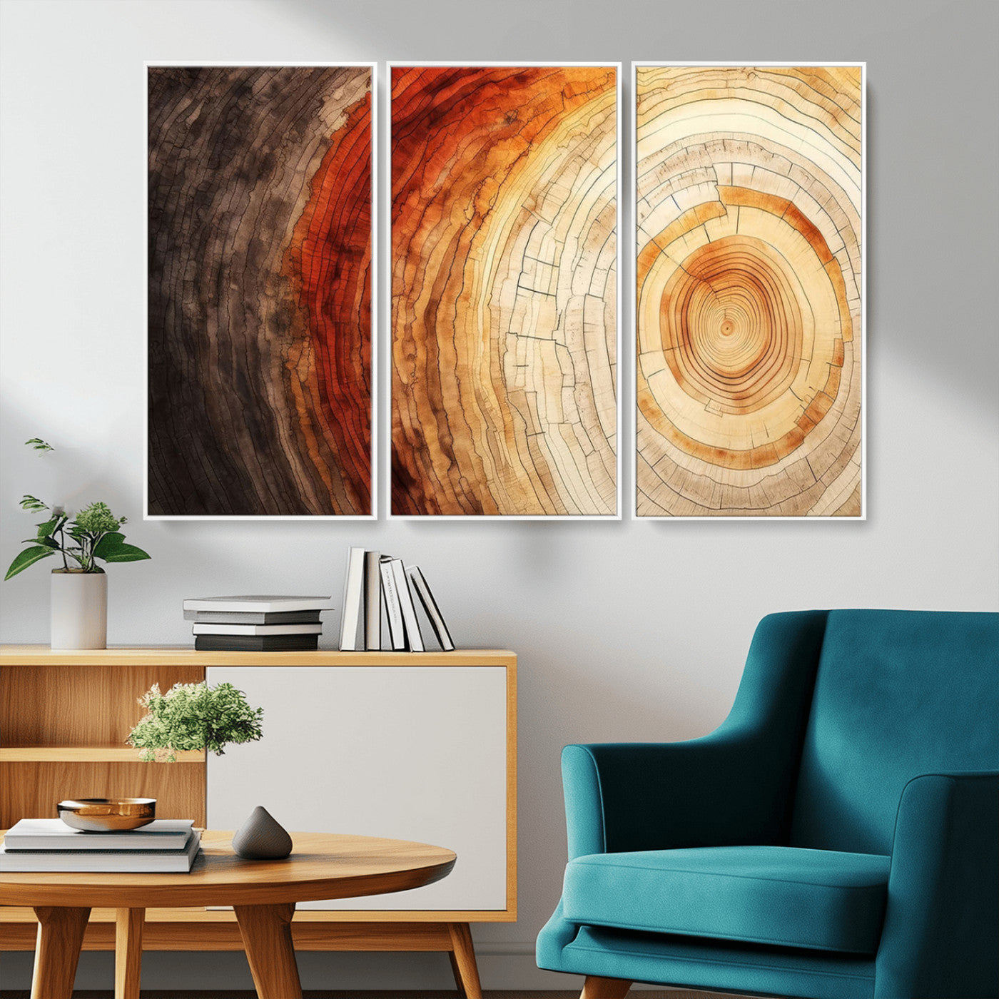 MGV-FC-48X32-3P - Tree Ring Print on Canvas Wall Art, Tree Stump Print, Wood Wall Art Living Room, Abstract Natural