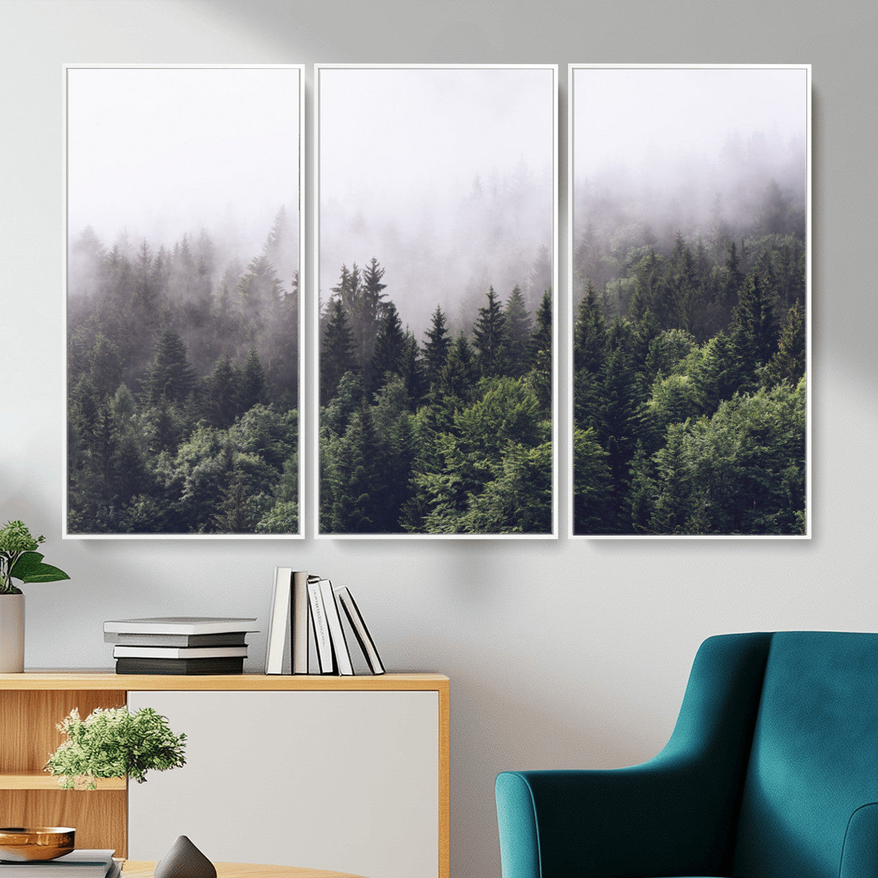 42578900-MGV-CV-36X24 - Misty Forest Wall Art | Foggy Forest Canvas Print | Large Nature-Inspired Misty Tree Landscape for