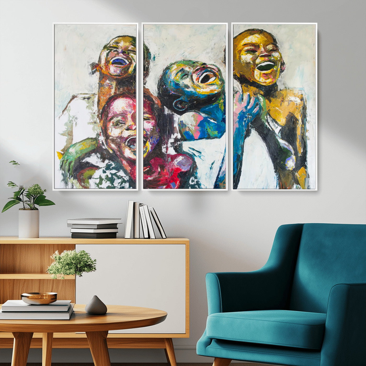 MGV-FC-48X32-3P - Shai Yossef Style Canvas Art - Joyful African Black Kids Impasto Painting with Vibrant Brushstrokes,