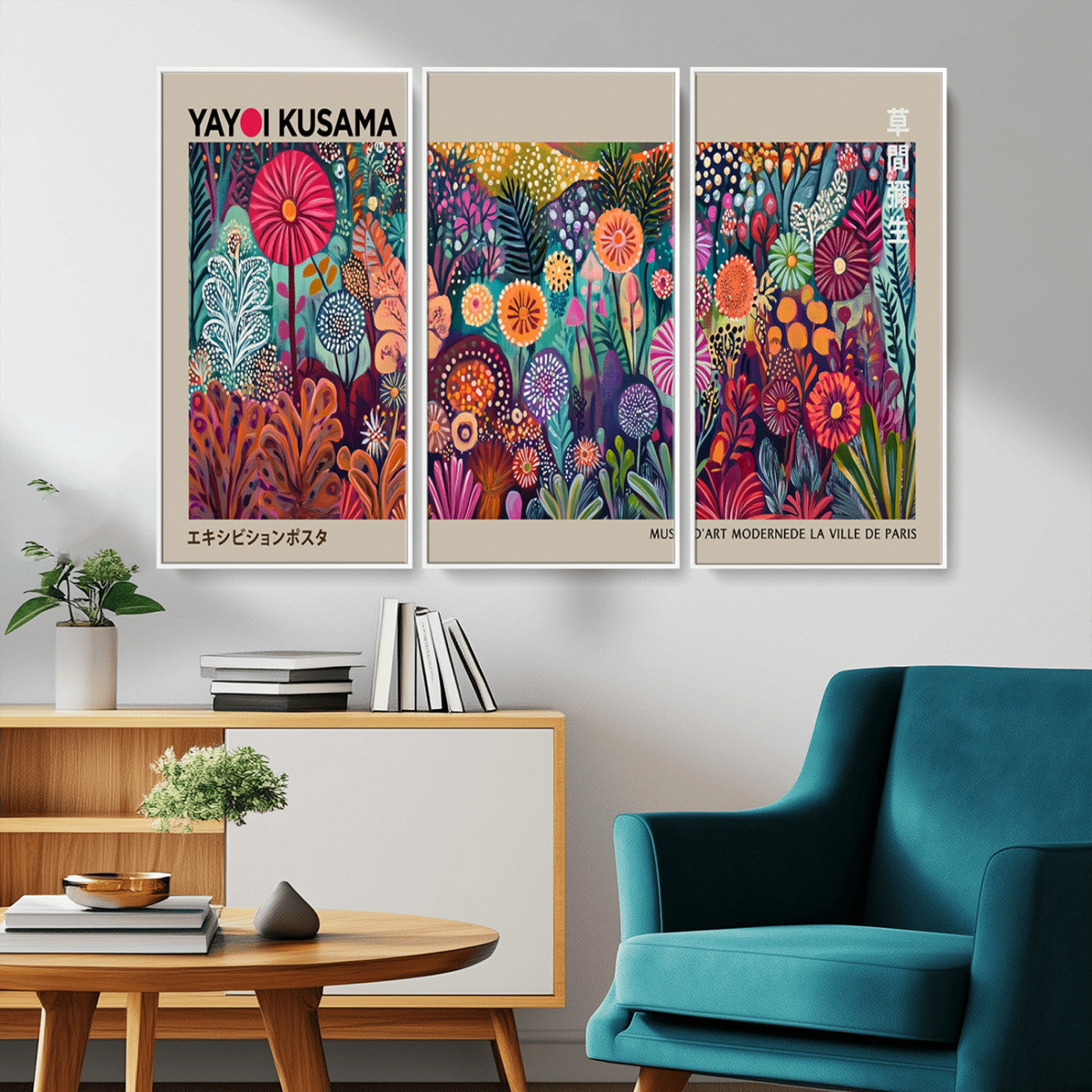 MGV-FC-48X32-3P - Yayoi Kusama Wall Art Canvas Print, Abstract Art, Large Yayoi Kusama Framed Wall Art Print, Japanese