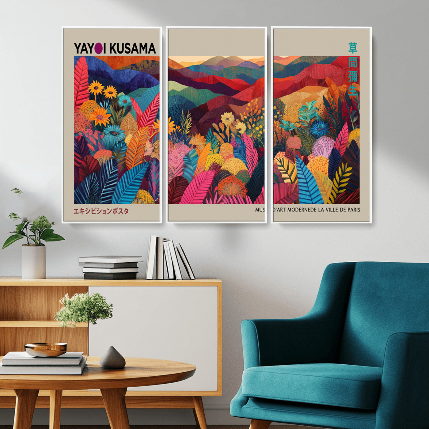 MGV-FC-48X32-3P - Yayoi Kusama Wall Art Canvas Print, Abstract Art, Large Yayoi Kusama Framed Print, Japanese Wabi