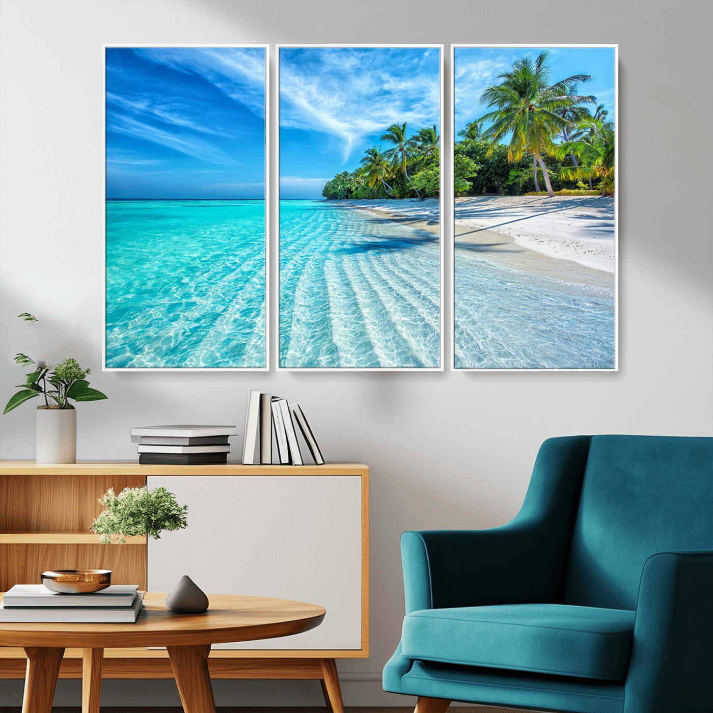 MGV-FC-48X32-3P - Tropical Beach Wall Art Canvas Print - Serene Ocean Landscape with Crystal Clear Turquoise Water and
