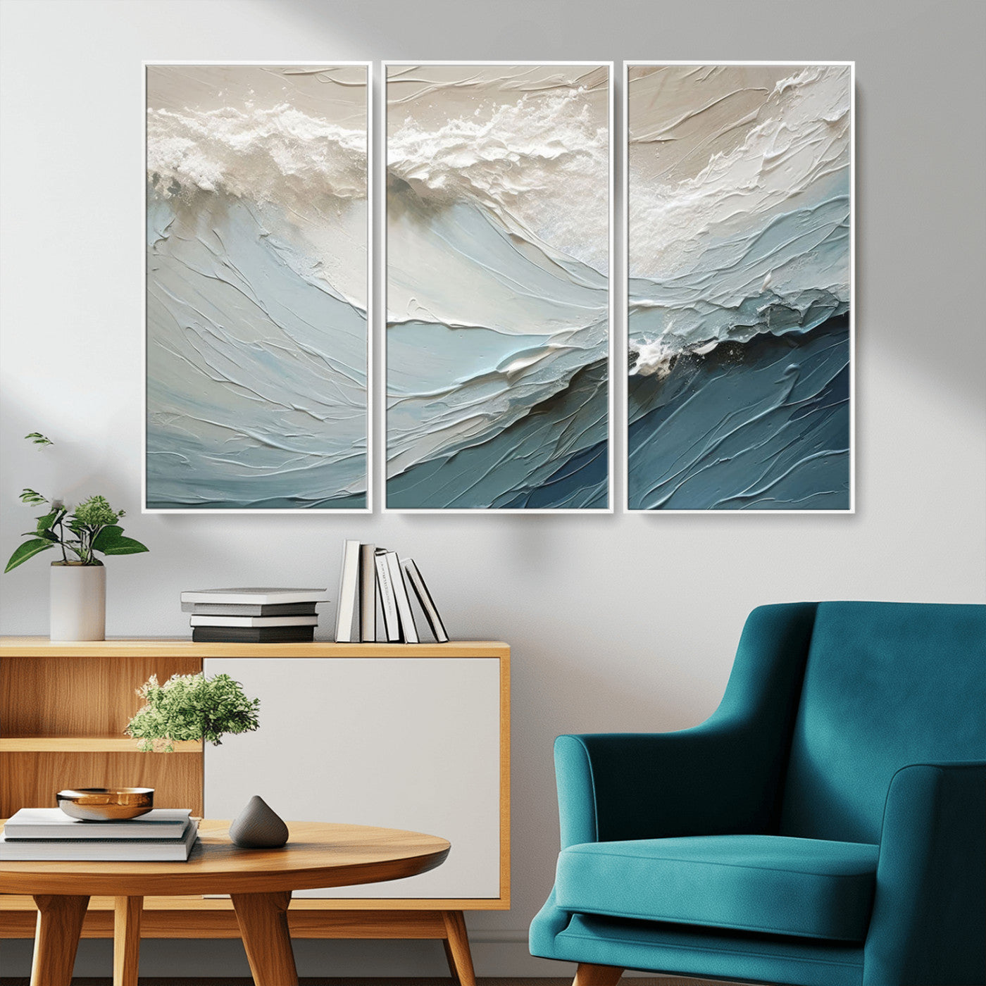 MGV-FC-48X32-3P - Waves Abstract Wall Art Print, Modern Framed Abstract Canvas Print, Abstract Painting for Living