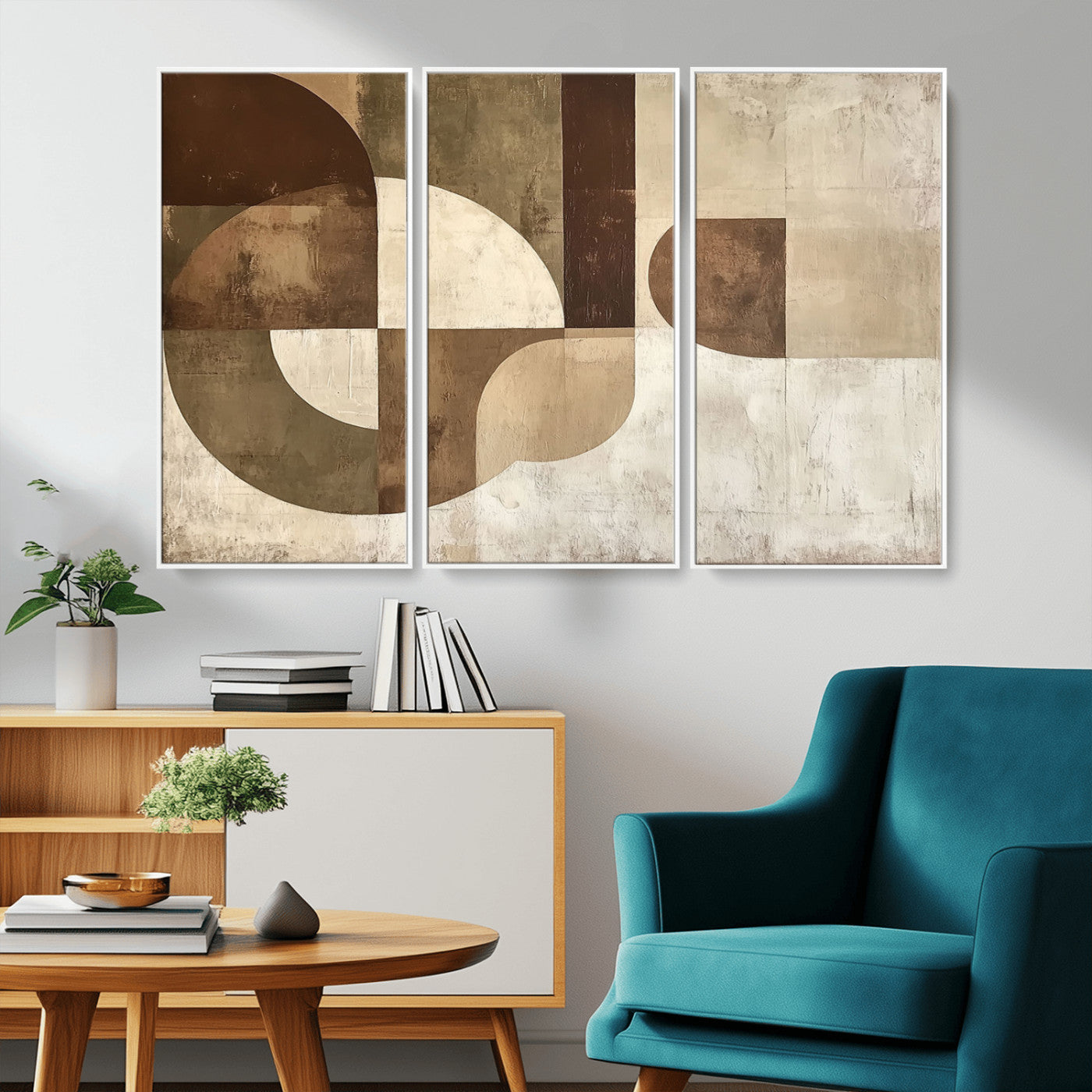 MGV-FC-48X32-3P - Wabi Sabi Geometric Wall Art | Abstract Modern Minimalist Canvas Print with Neutral Mid Century Art