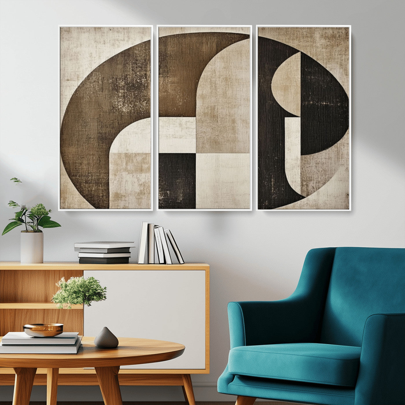 MGV-FC-48X32-3P - Wabi Sabi Abstract Wall Art | Geometric Modern Minimalist Canvas Print with Neutral Mid Century Art