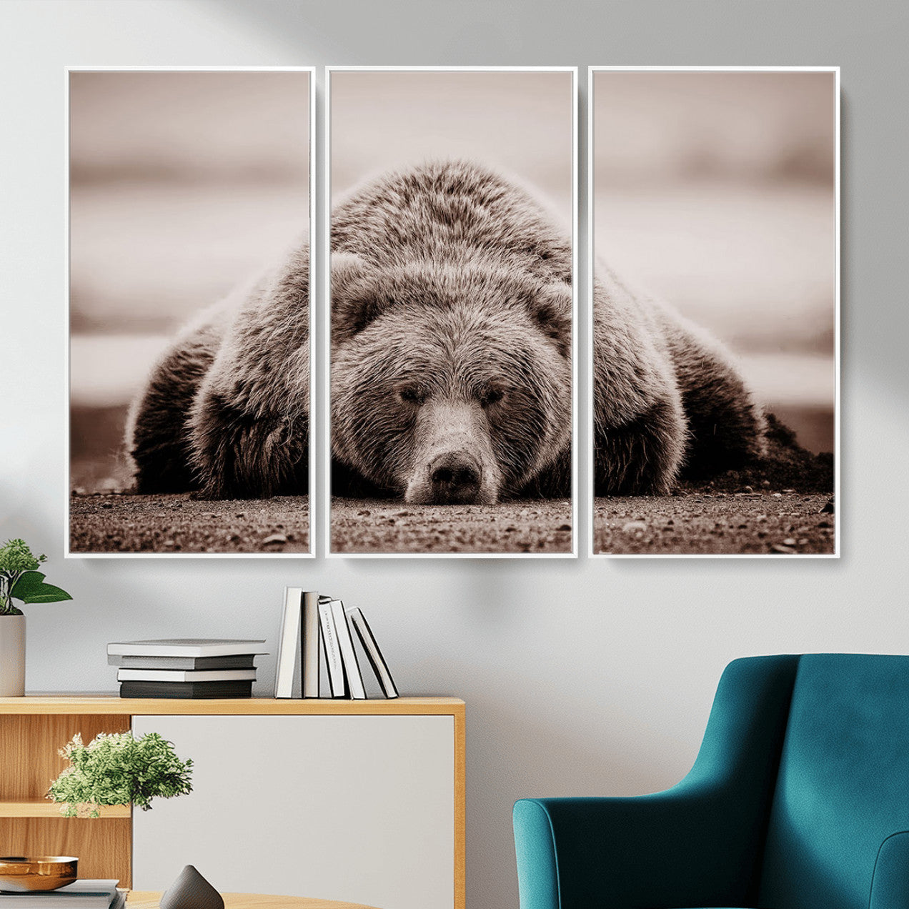 20611-MGV-CV-36X24 - Grizzly Bear Wall Art Print - Bear Canvas Wall Art - Rustic Bear Portrait Canvas Print for Cabin