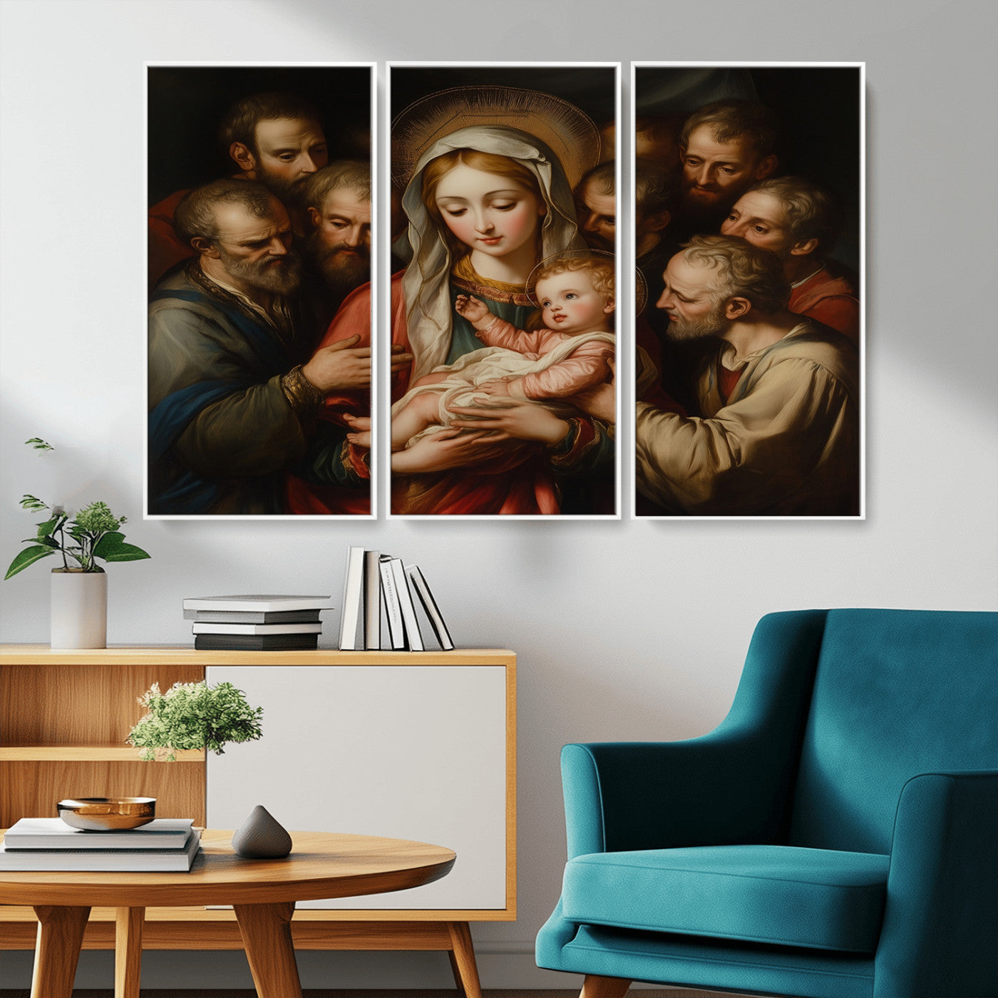 MGV-FC-48X32-3P - Religious Canvas Wall Art Print - Madonna and Child with Apostles Art Print - Classic Christian