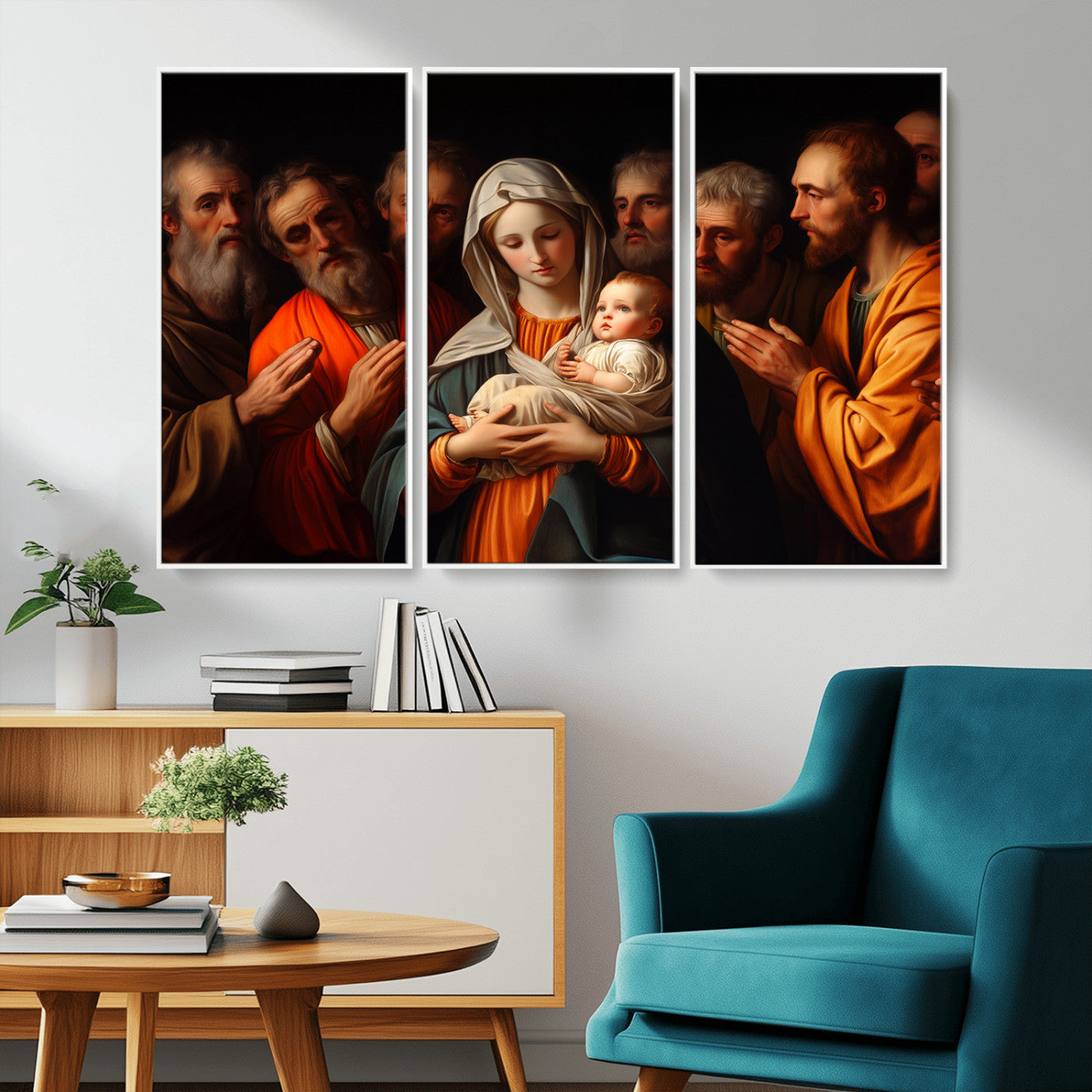 MGV-FC-48X32-3P - Religious Canvas Wall Art Print - Madonna and Child with Apostles Art Print - Classic Christian