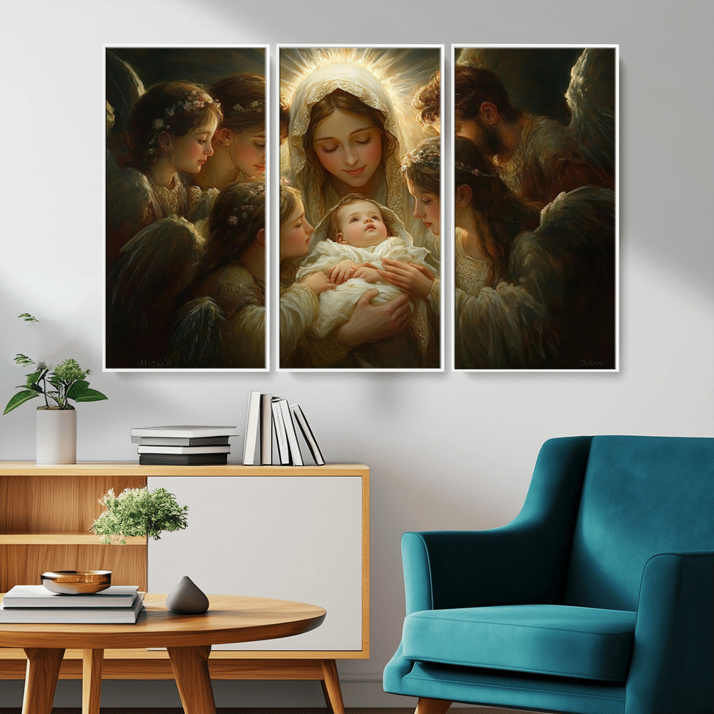 MGV-FC-48X32-3P - Mary Jesus Canvas Wall Art Print - Madonna and Child with Apostles Art Print - Classic Christian