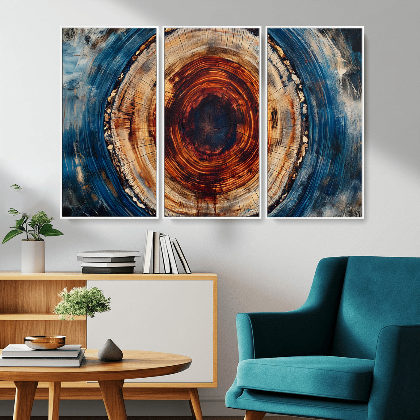MGV-FC-48X32-3P - Abstract Framed Tree Rings Wall Decor, Wood Grain Rings Artwork Print, Nature Woodland Modern Wall