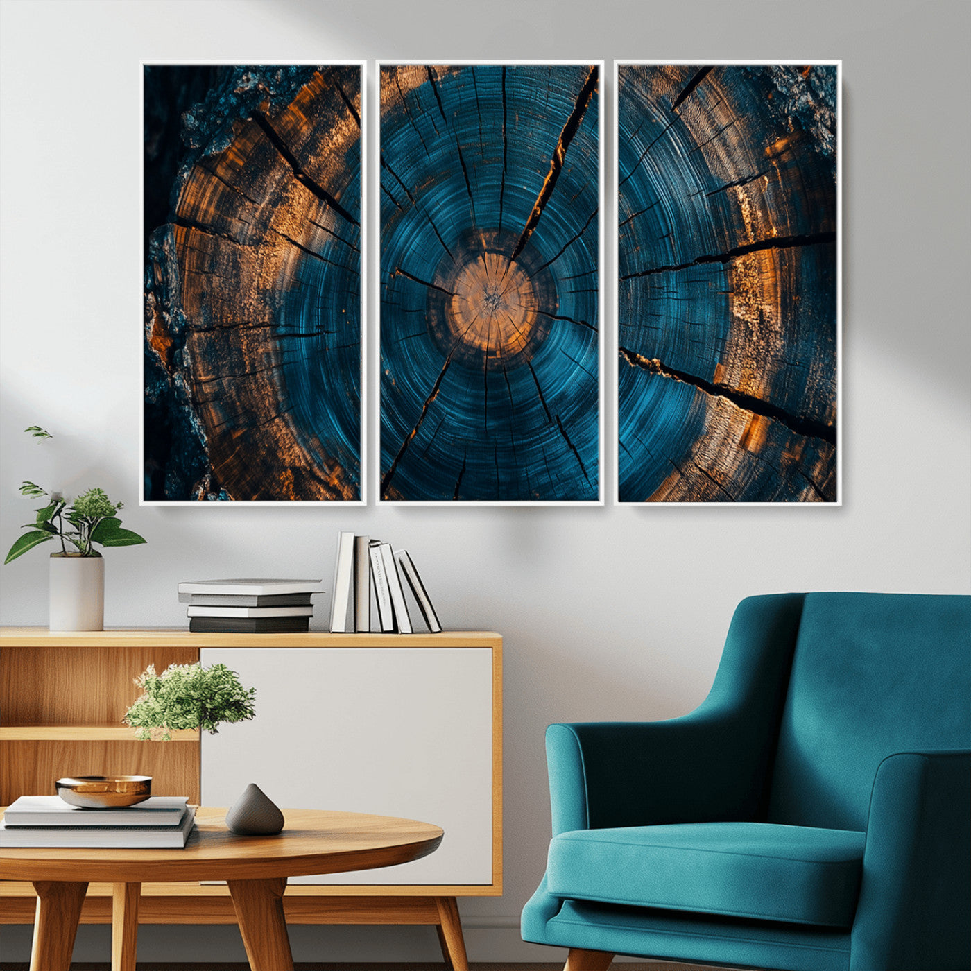 MGV-FC-48X32-3P - Farmhouse Wall Art - Abstract Tree Rings Canvas Wall Art Print, Framed Wood Grain Rings Artwork