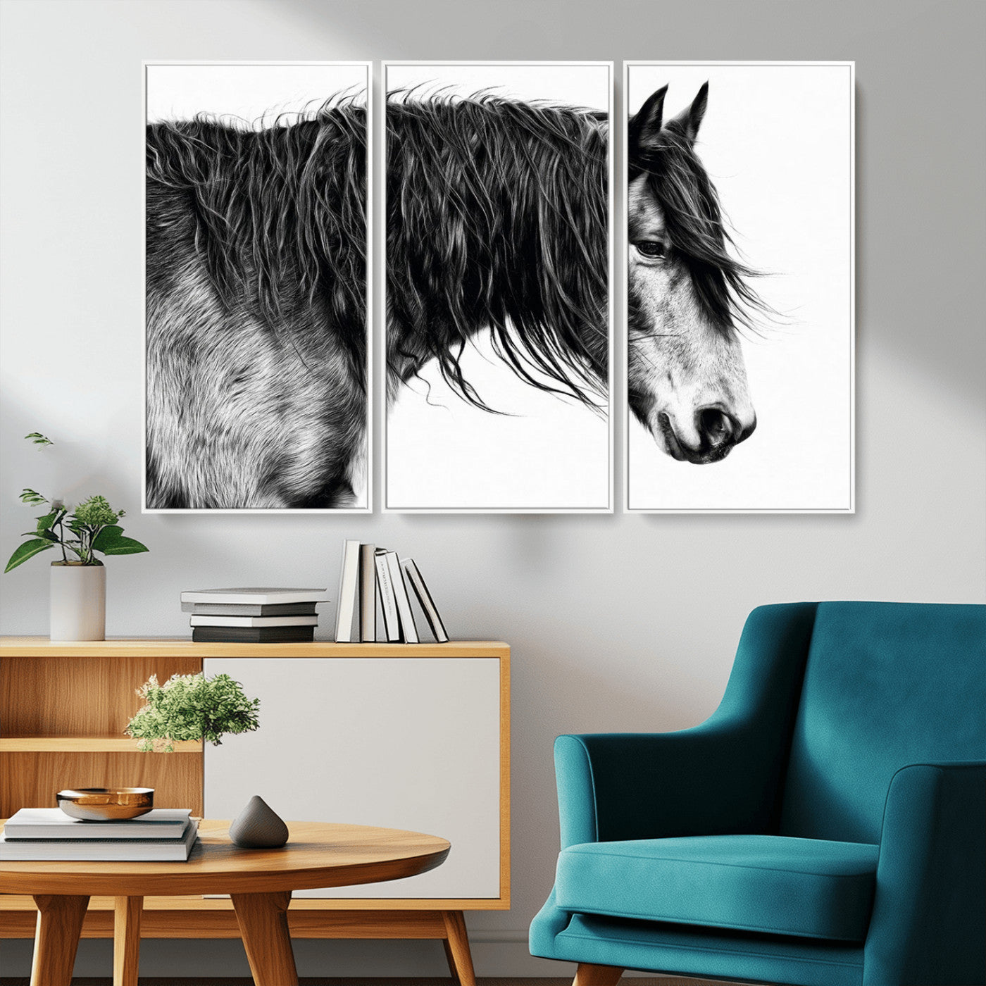 MGV-FC-48X32-3P - Black Horse Wall Art Canvas Print for Farmhouse Decor and Woodland Decoration