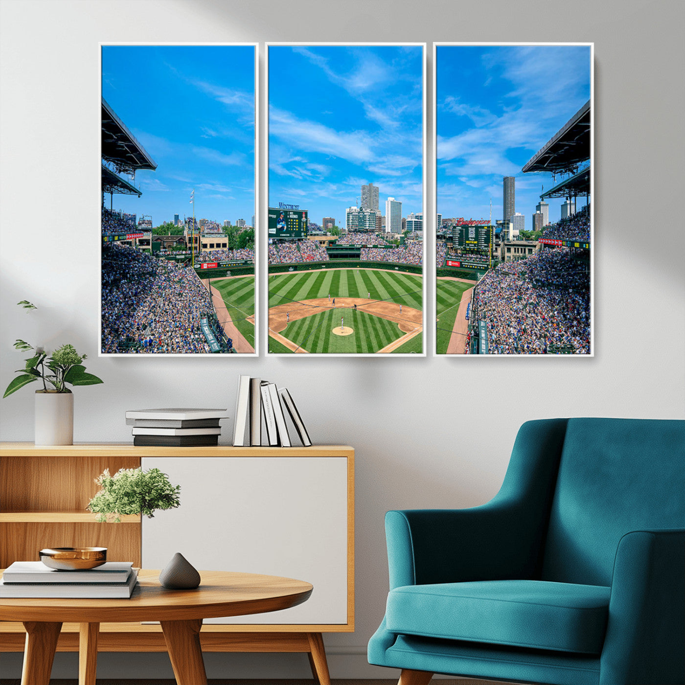 MGV-FC-48X32-3P - Wrigley Field Chicago Cubs Panoramic Art Multi Piece Canvas - Iconic Baseball Stadium Print for