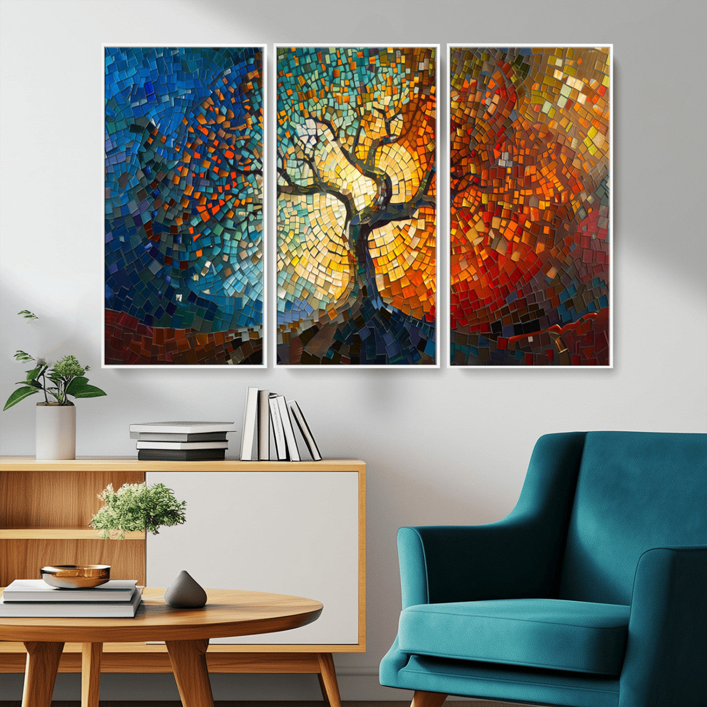 MGV-FC-48X32-3P - Mosaic Tree Canvas Wall Art Canvas Print – Vibrant Stained Glass-Inspired Tree of Life - Ready to