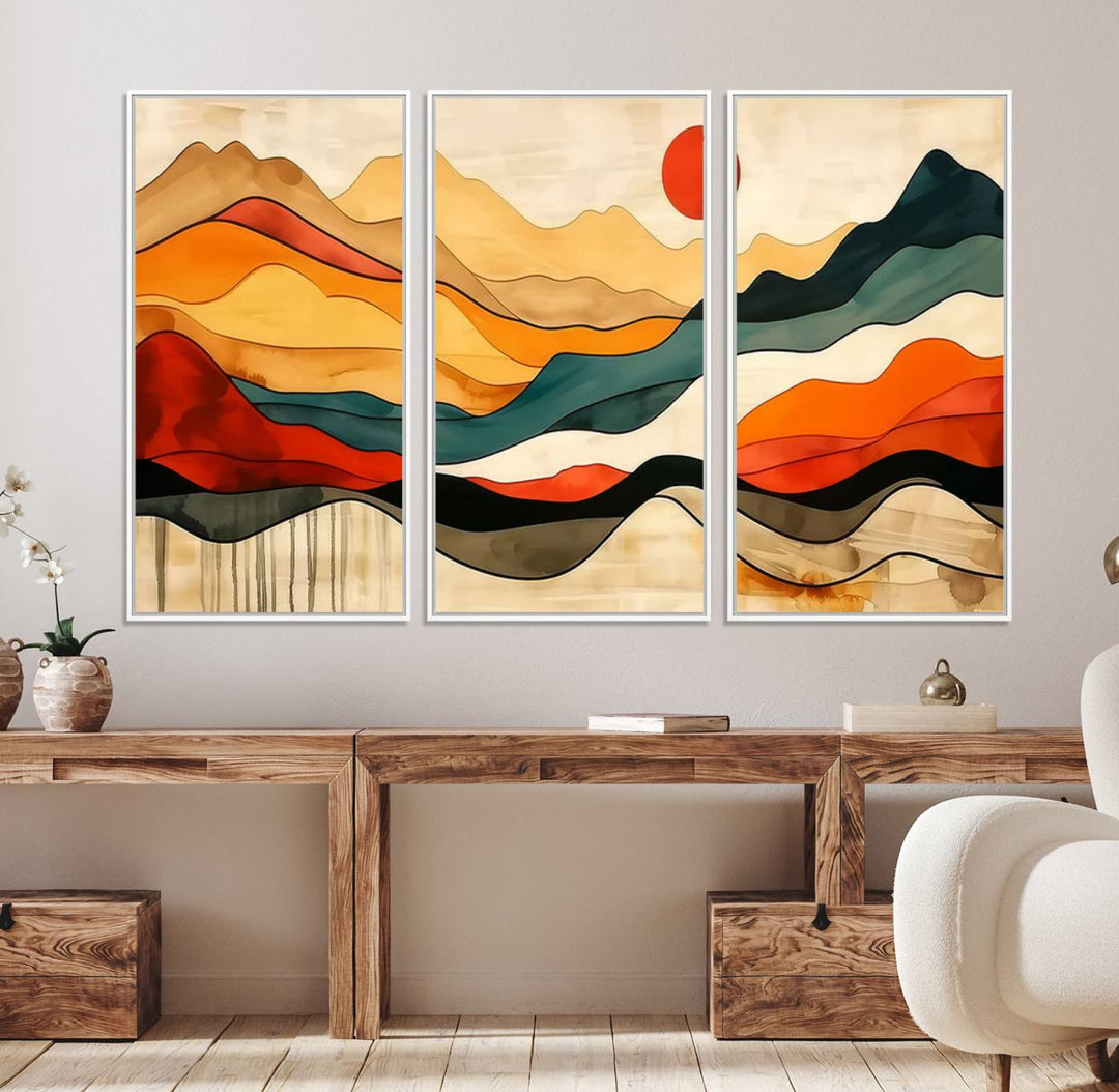 Triptych of Mid Century Mountain Wall Art.