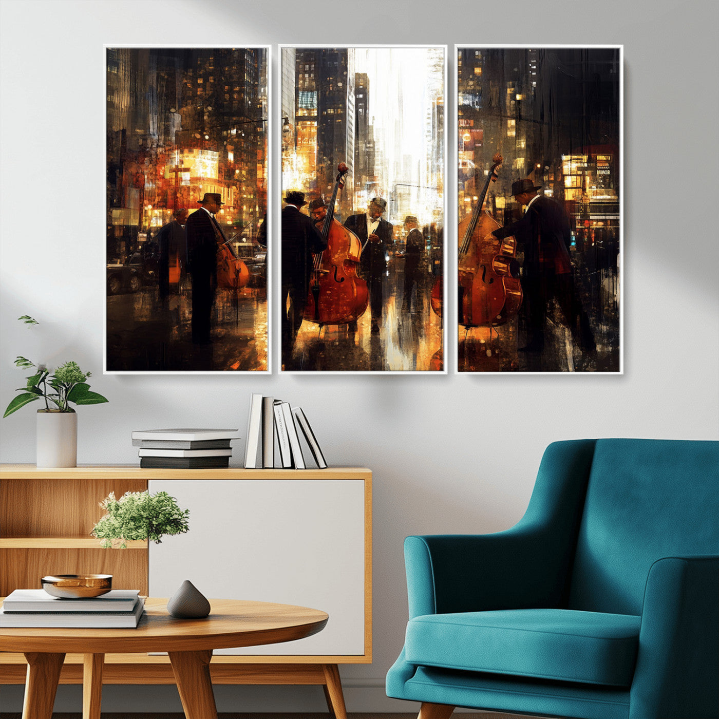 MGV-FC-48X32-3P - Abstract Jazz Art Wall Art Canvas Print - Framed Abstract Music Canvas - Colorful Instrument Poster