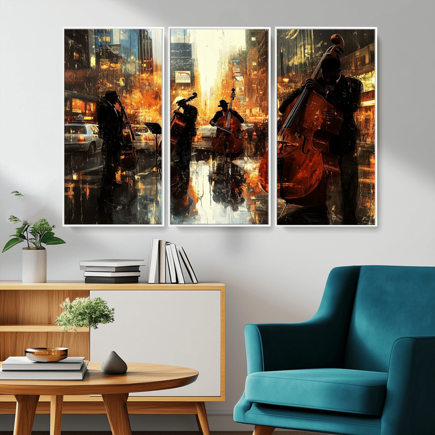 MGV-FC-48X32-3P - African American Abstract Jazz Wall Art - Framed Abstract Music Canvas - Colorful Instrument Canvsa