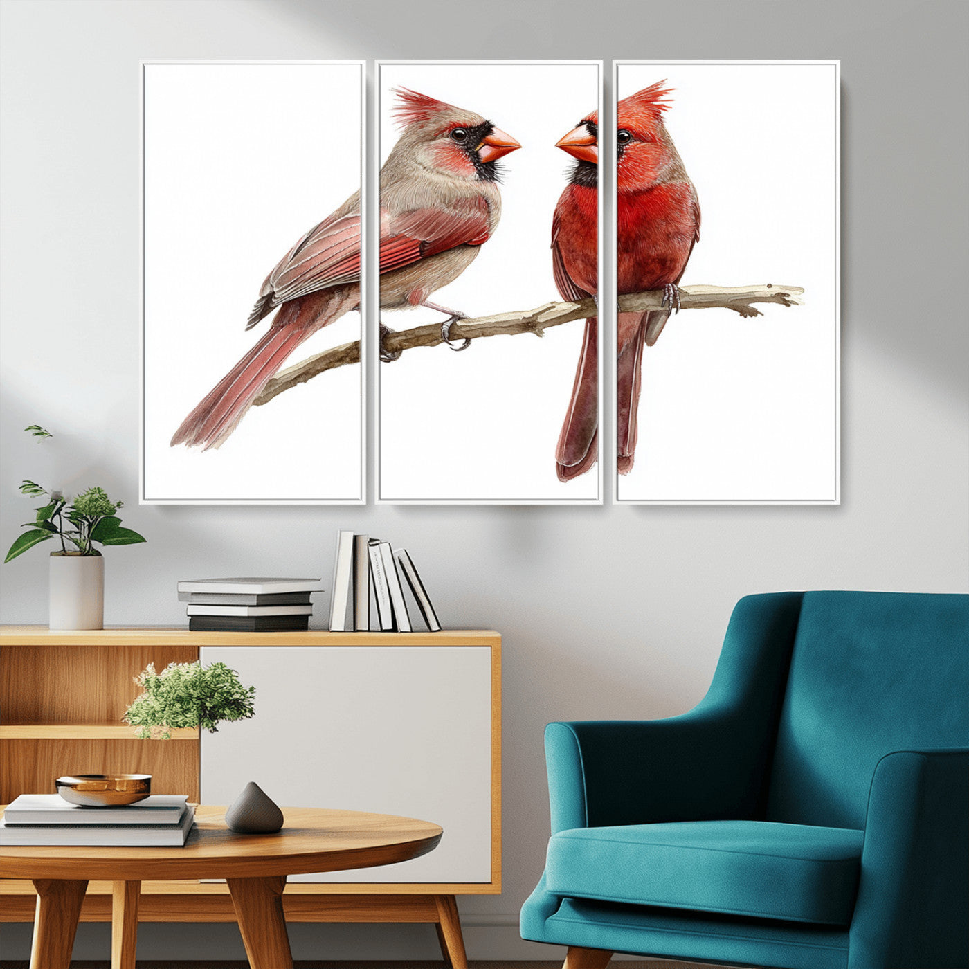 MGV-FC-48X32-3P - Cardinal Bird Canvas Wall Art - Male and Female Cardinal Print - Abstract Bird Wall Decor for Home -