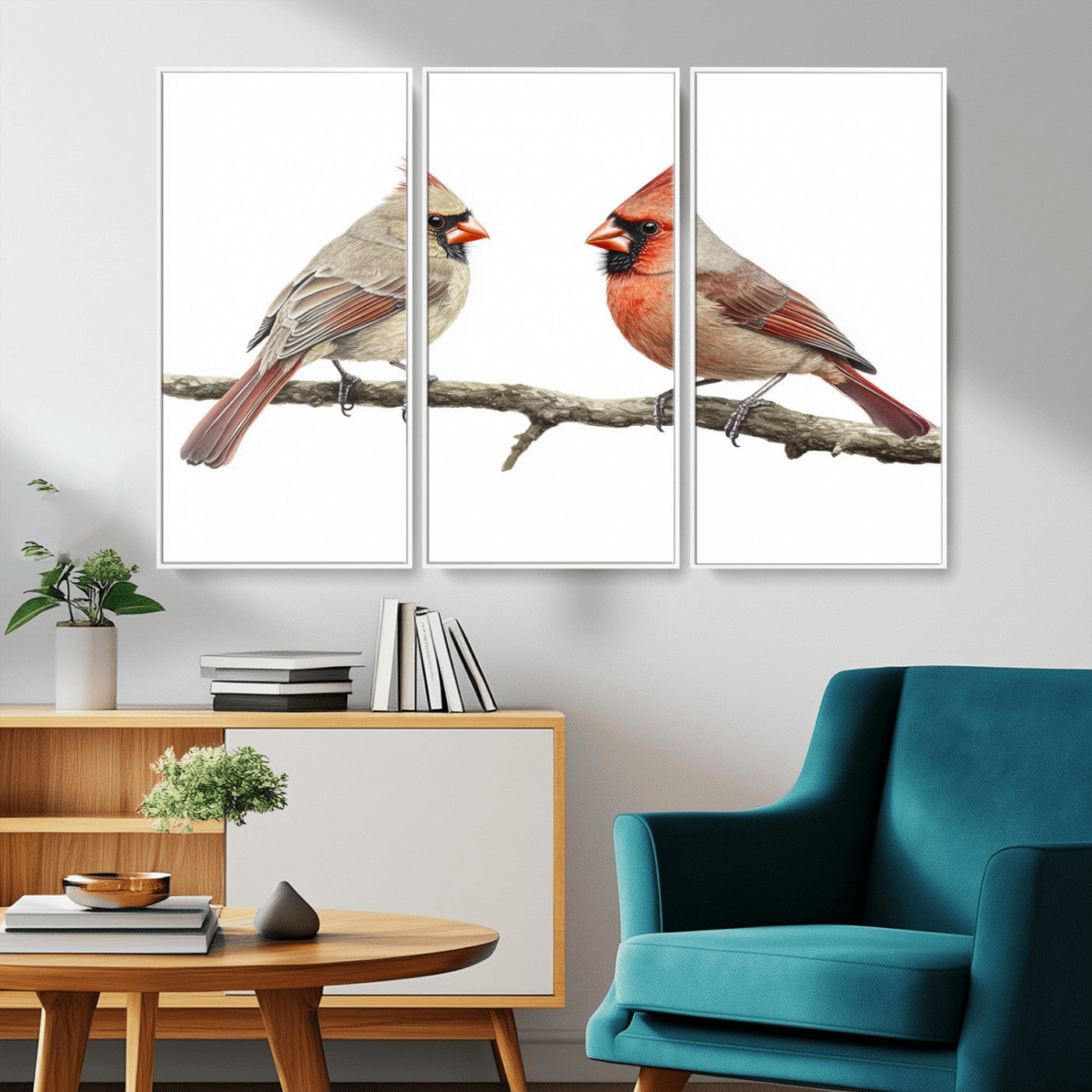 MGV-FC-48X32-3P - Cardinal Canvas Wall Art - Male and Female Cardinal Print - Nature-Inspired Bird Wall Decor for Home