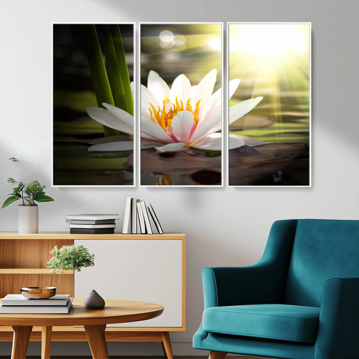 MGV-FC-48X32-3P - Lotus Flower Wall Art Canvas Print, Water Lily Large Wall Art Canvas Print