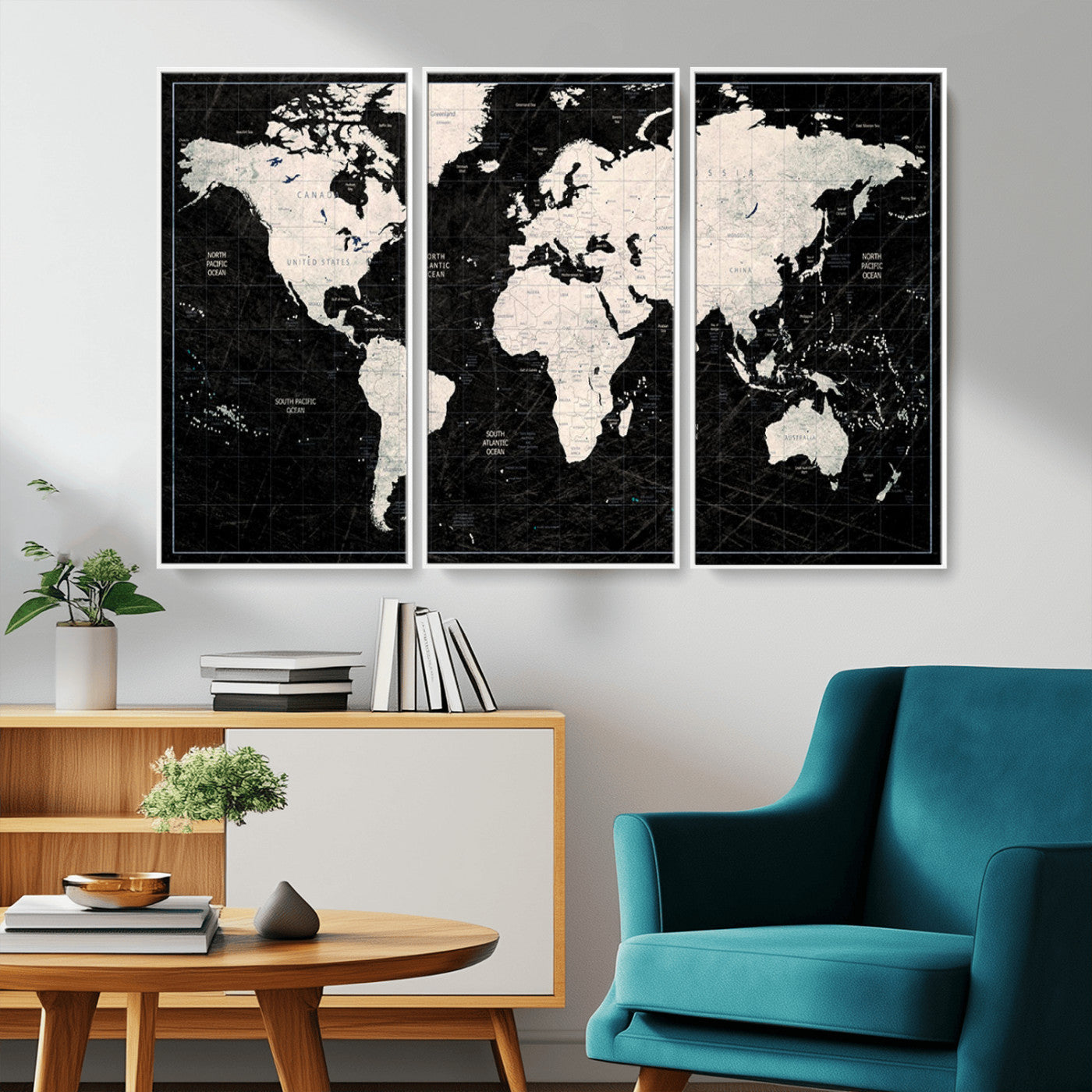 MGV-FC-48X32-3P - Push Pin World Map Canvas Print – Framed Wall Art for Couples to Track Their Travels – Anniversary
