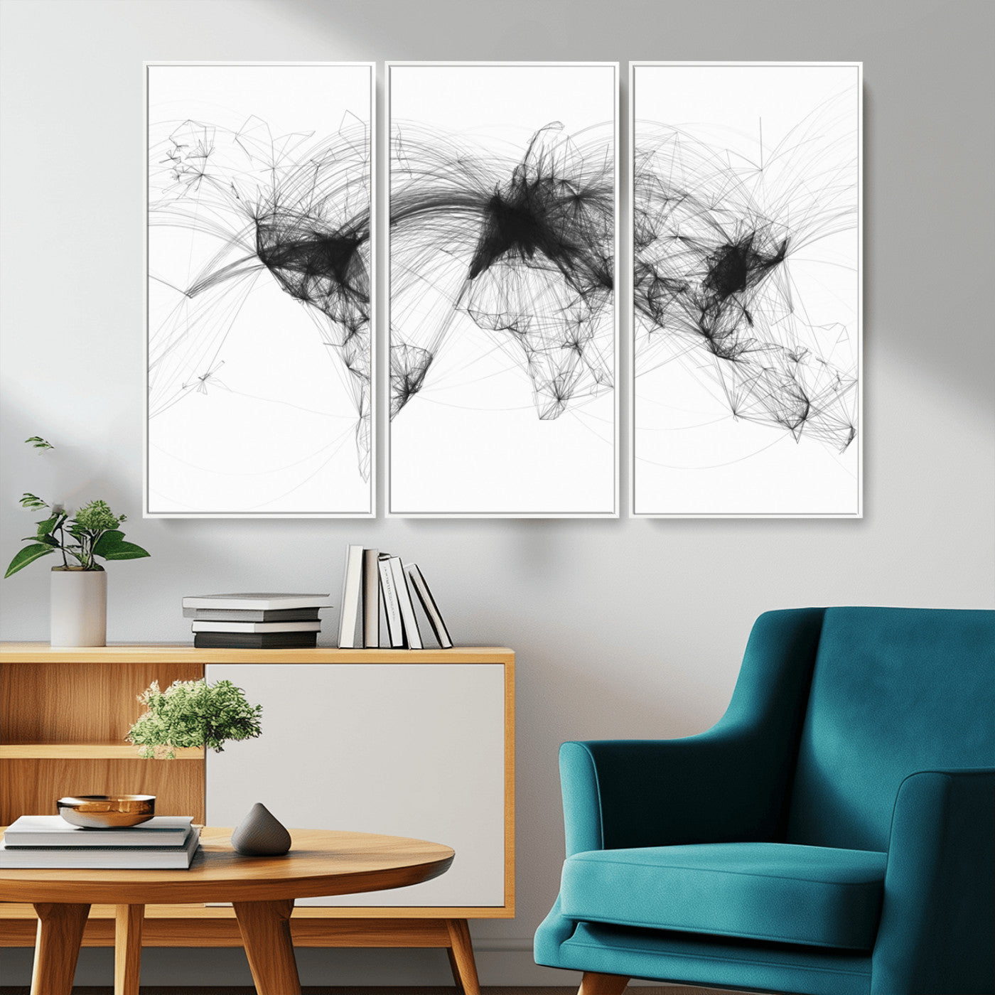 MGV-FC-48X32-3P - Flight Routes Air Traffic Map Canvas Wall Art - Framed - Ready to Hang