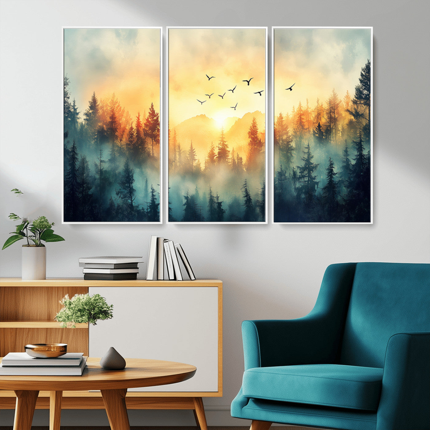 MGV-FC-48X32-3P - Abstract Forest Wall Art Print- Serene Nature Canvas Print with Misty Forest Design for Modern Home