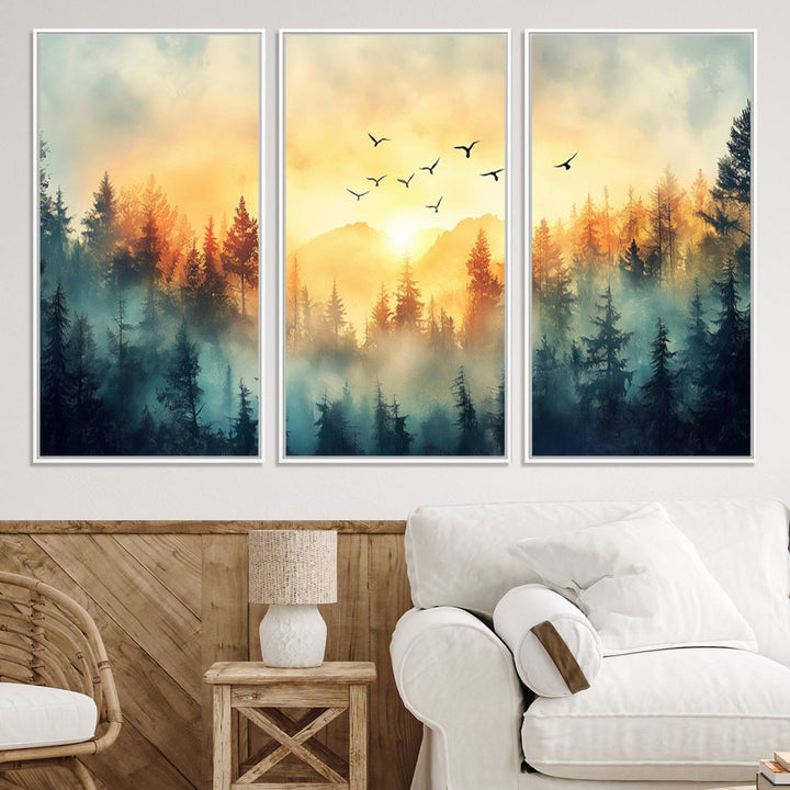 FRSABS2-MGV-CV-36X24-Abstract Forest Wall Art Print- Serene Nature Canvas Print with Misty Forest Design for Modern Home or Office Decor