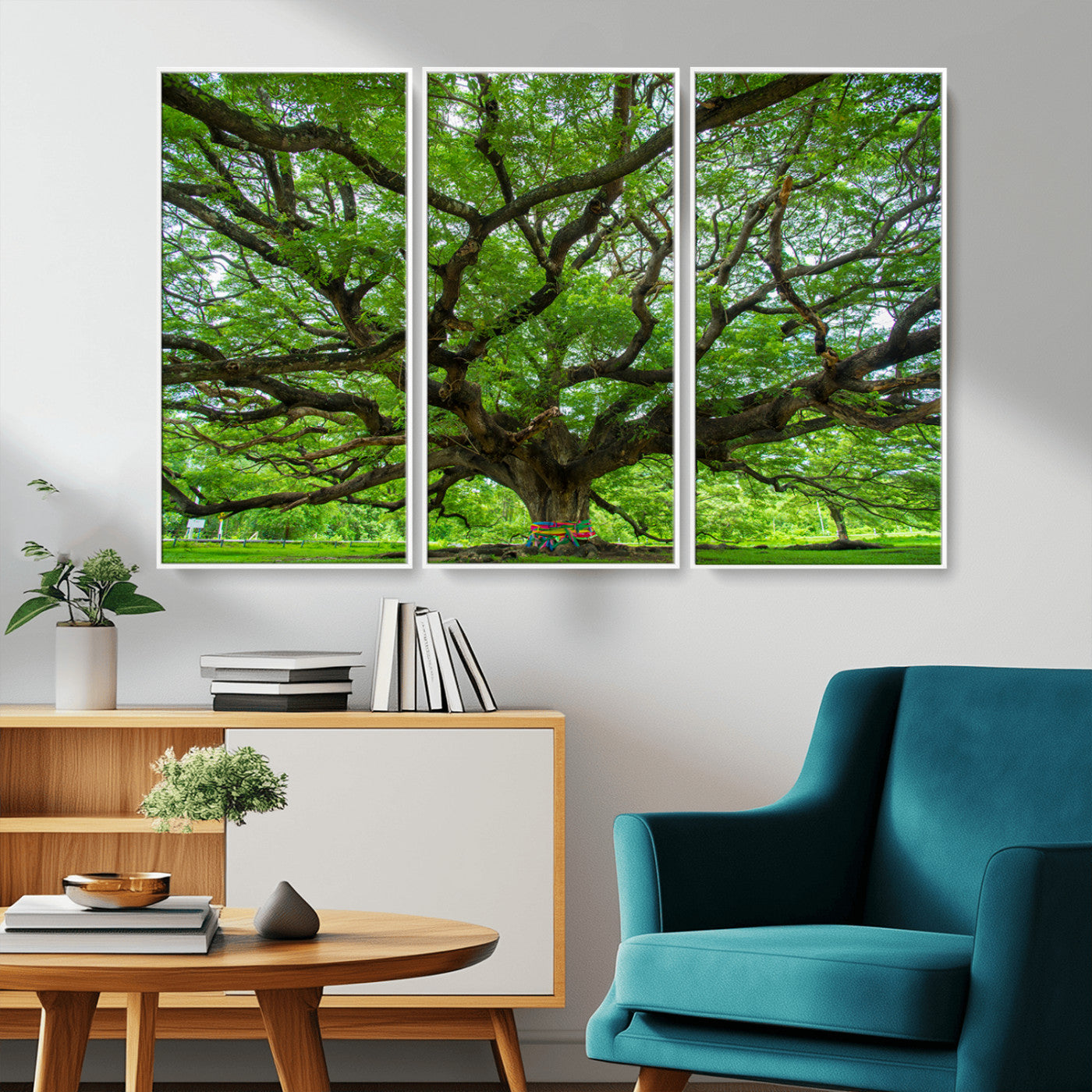 MGV-FC-48X32-3P - Oak Tree Wall Art Print, Forest Canvas Wall Art for Home and Office, Framed Angel Oak Tree Canvas