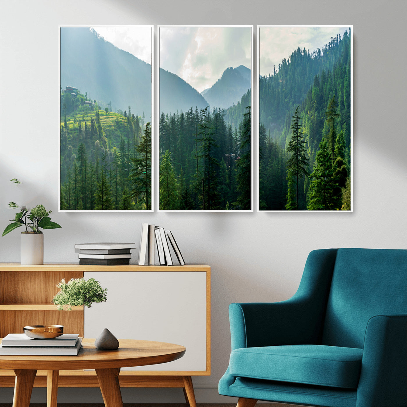MGV-FC-48X32-3P - Misty Forest Mountain Canvas Print – Serene Nature Wall Art, Tranquil Valley
