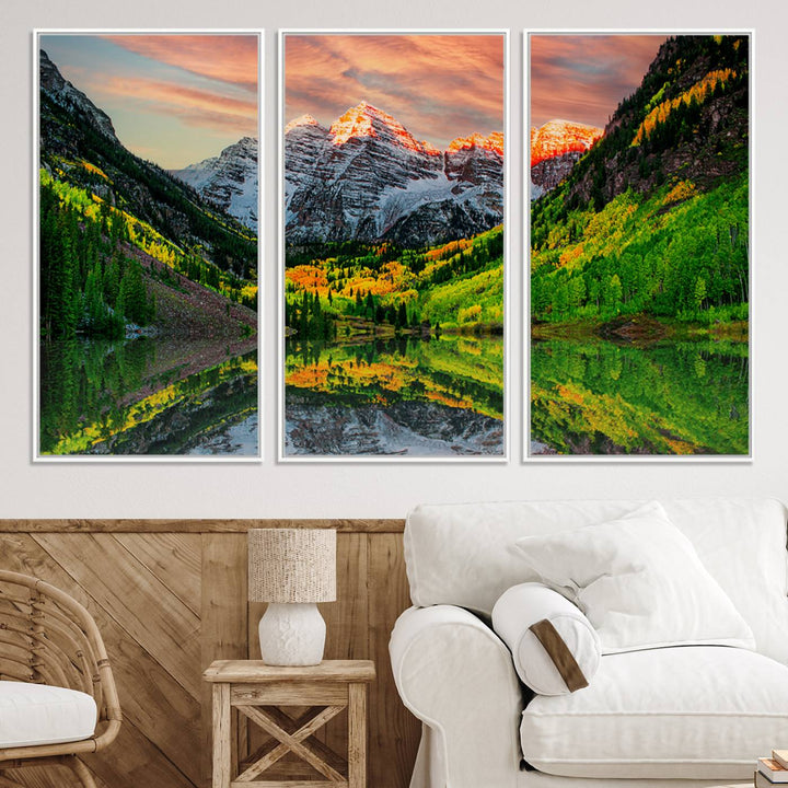 Maroon Bells Lake Wall Art Canvas Print – Majestic Colorado Mountain Landscape, Autumn Reflection, Multi-Panel Framed Artwork for Home, Office Decor