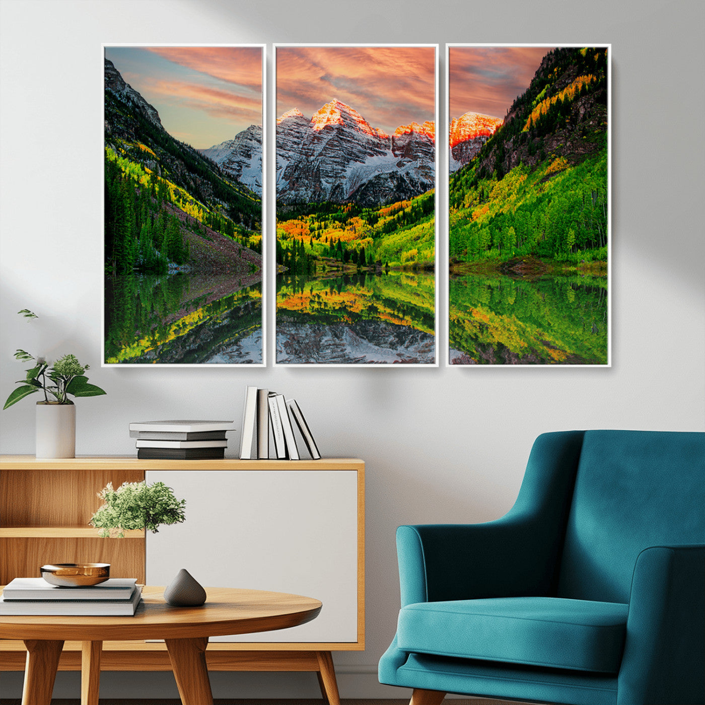 MGV-FC-48X32-3P - Maroon Bells Lake Wall Art Canvas Print – Majestic Colorado Mountain Landscape, Autumn Reflection,