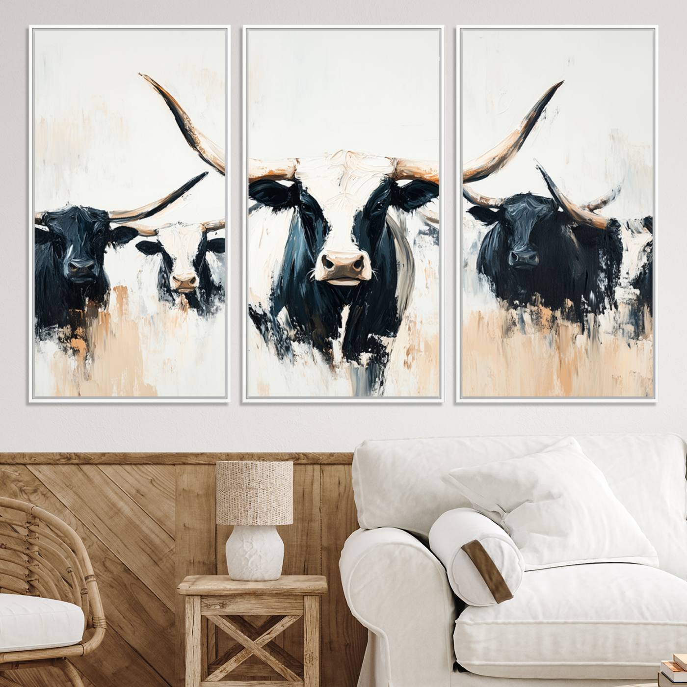 94780606-MGV-CV-36X24-Texas Longhorn Wall Art Canvas Print, Framed Western Cattle Art Picture Print, Horned Bull Perfect Rustic Western Decor, Western Cattle