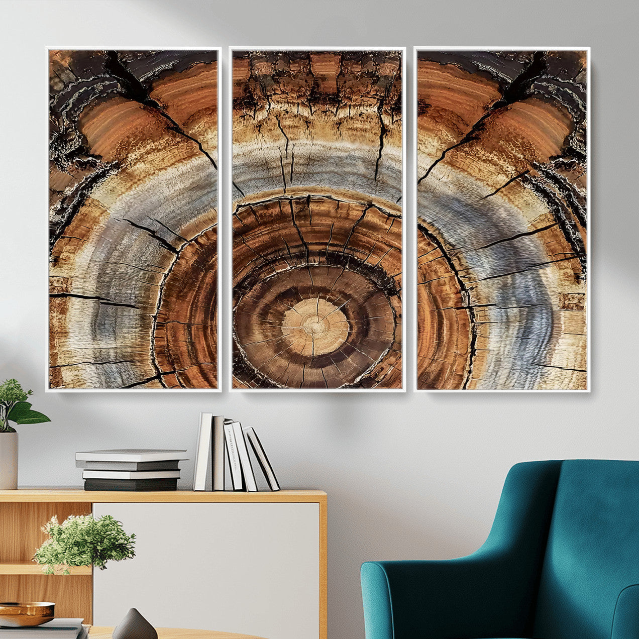 15184146-MGV-CV-36X24 - Tree Rings Wall Art Canvas Print, Framed Wood Texture Art Picture Print, Rustic Pattern Perfect Rustic Organic Decor Artwork