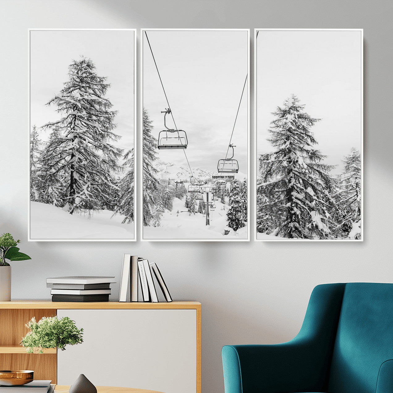 55003599-MGV-CV-36X24 - Wall Art Canvas Print Winter Chairlift Views Silent Snow-Covered Pines Mountain Calm Serenity Frozen