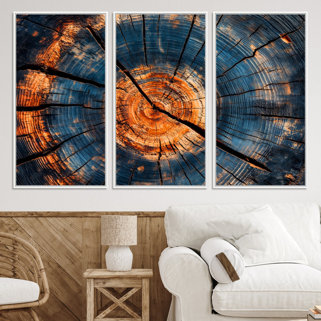 Burnt Wood Wall Art Canvas Print, Aged Timber Print, Framed Rustic Tree Slice Art Print, Large Organic Texture Printing Perfect for Rustic Decor