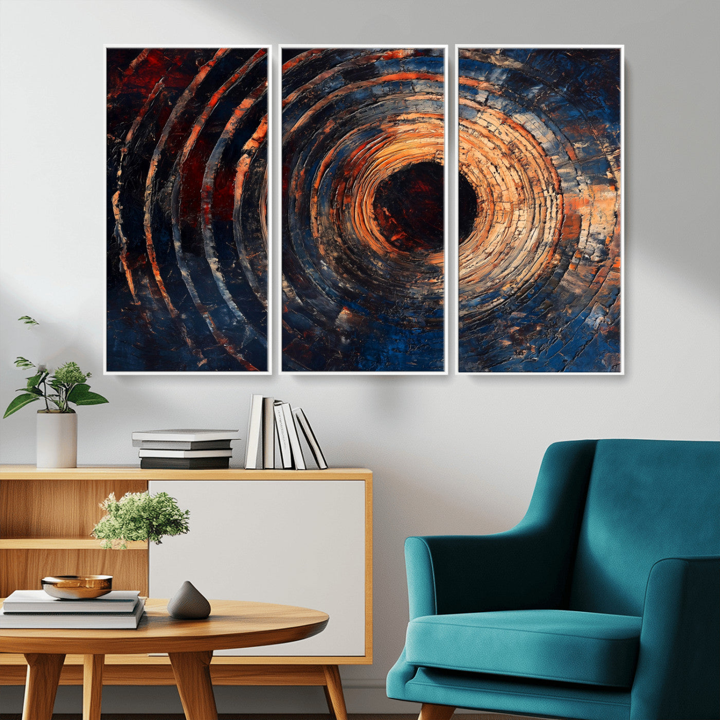 MGV-FC-48X32-3P - Wood Tree Ring Wall Art Canvas Print, Framed Natural Wood Art Picture Print, Rustic Tree Slice Perfect Rustic Decor Artwork